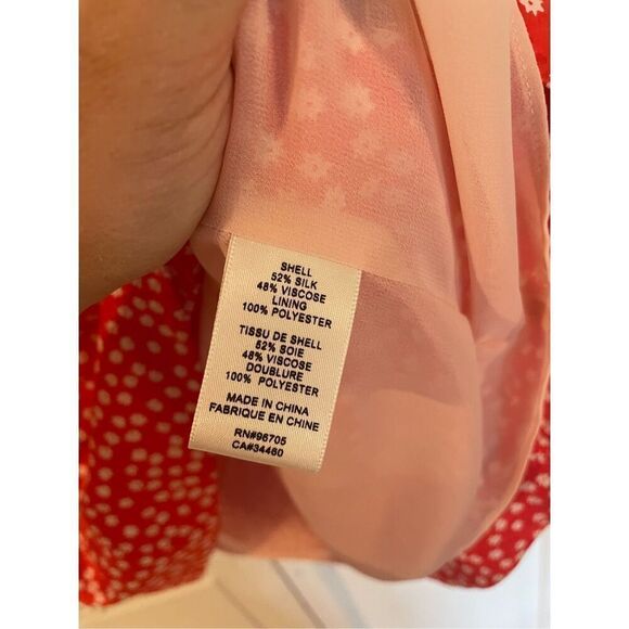 Rebecca Taylor red floral smocked waist flutter sleeve dress M - Picture 6 of 11